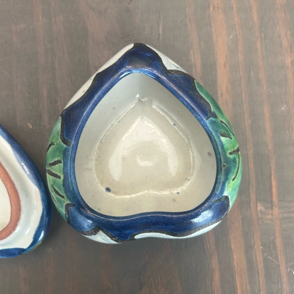 VTG HANDMADE Talavera Mexican Heart Shaped Trinket Box Folk Art Sunflower - Picture 6 of 11